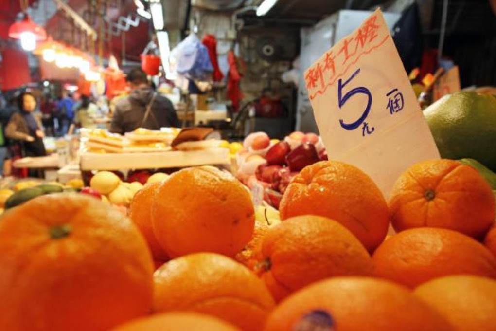 Sunkist oranges go for HK$5 apiece, a dollar more than usual.