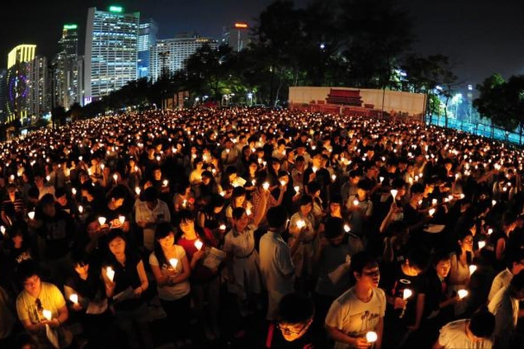 The candlelight vigil in Victoria Park, Hong Kong, commemorating the 23rd anniversary of the June 4 pro-democracy crackdown in Tiananmen Square. Photo: AFP
