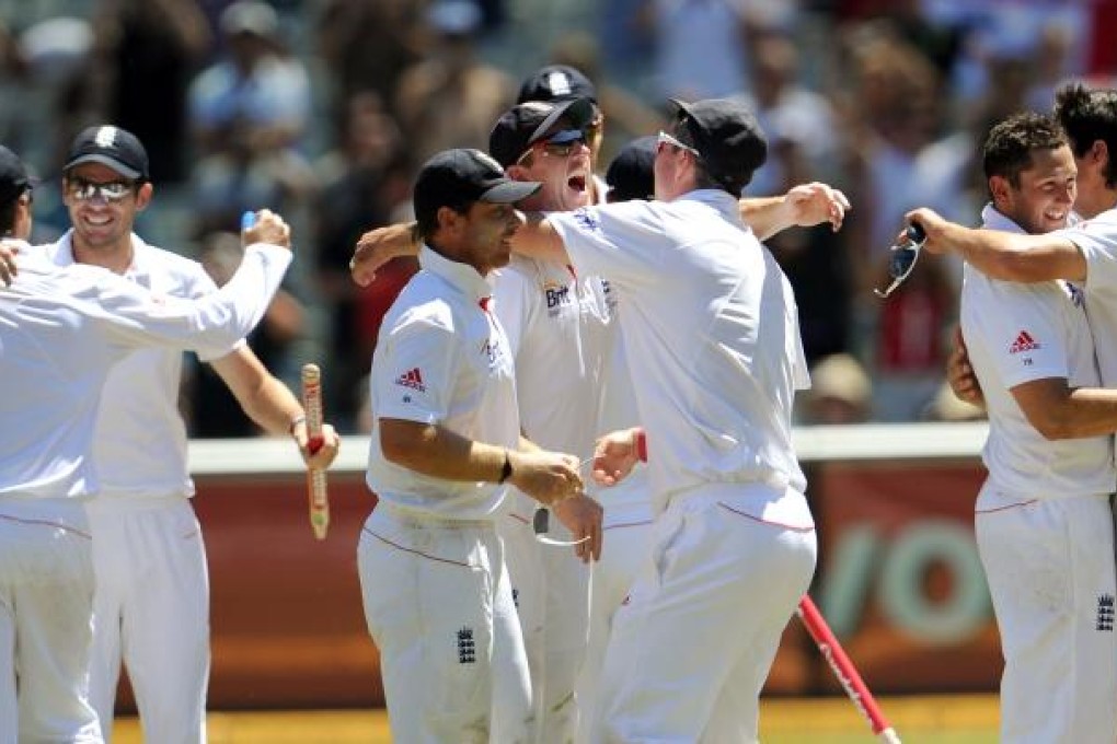 England team celebrates after defeating Australia in the 2010-11 Ashes series. Photo: AFP