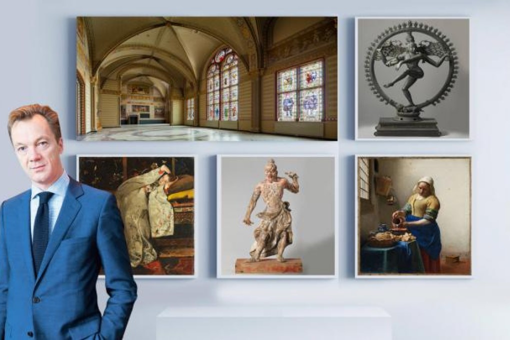 Wim Pijbes, general-director of the Rijksmuseum in Amsterdam. Photo: Jonathan Wong. Clockwise from top left: the Rijksmuseum's Great Hall; a bronze sculpture by Shiva Nataraja; Johannes Vermeer's The Milkmaid; a Japanese temple guardian and George Hendrik Breitner's Girl in Kimono.