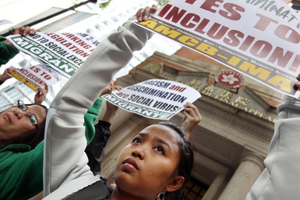 Foreign domestic workers protesting for the right of abode at the Court of Final Appeal. Photo: Sam Tsang