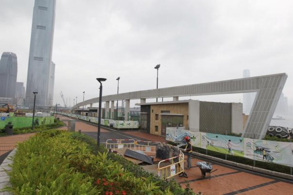 The four structures on the Central waterfront promenade which will be handed over to the PLA to serve as its berth. Photo: K. Y. Cheng