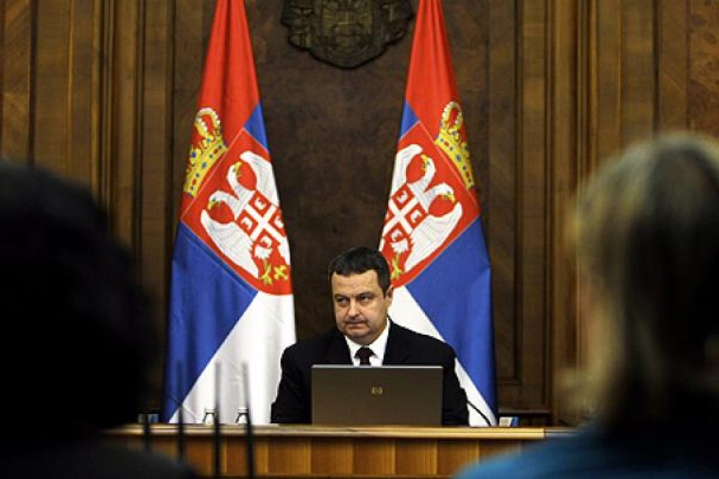 Ivica Dacic, the Serbian Prime Minister, presides over a session of the Serbian government, which on Monday approved an agreement to normalise relations with breakaway Kosovo that could end years of tensions and put the Balkan rivals on a path to EU membership. Photo: AP