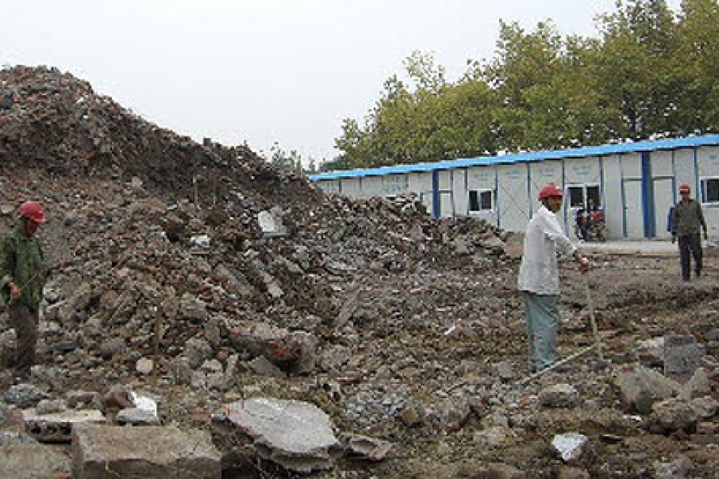 The ruins of Mianyang Youxian Zhongxing Junior Middle School in Sichuan after the earthquake in 2008. Another school was built on the site with Hong Kong funds, but that was later torn down. Photo: SCMP Pictures