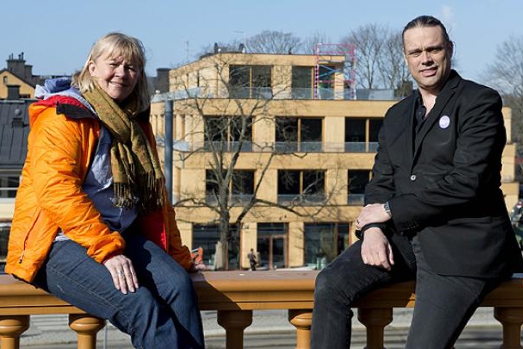 'ABBA The Museum's Mattias Hansson and the curator, Ingmarie Halling. Photo: AFP