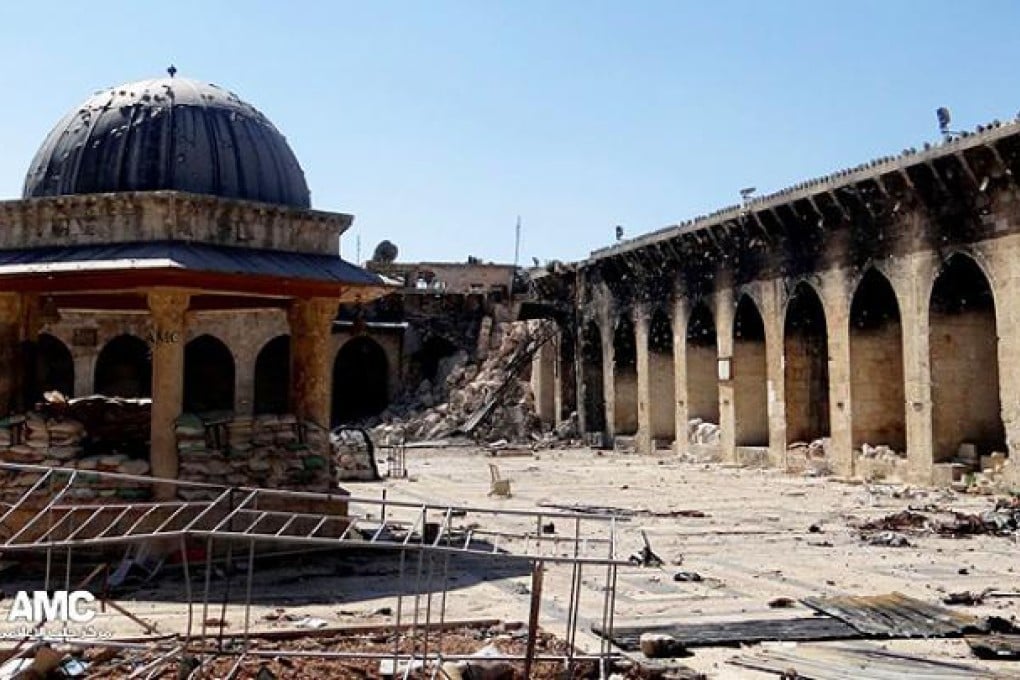 The damaged famed 12th century Umayyad mosque without the minaret in Aleppo. Photo: AP