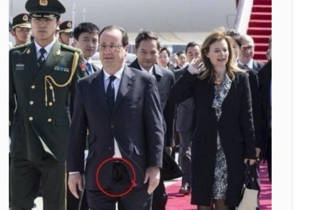 The doctored photo shows a Hollande with his pants unzipped. Photo: screenshot via Weibo