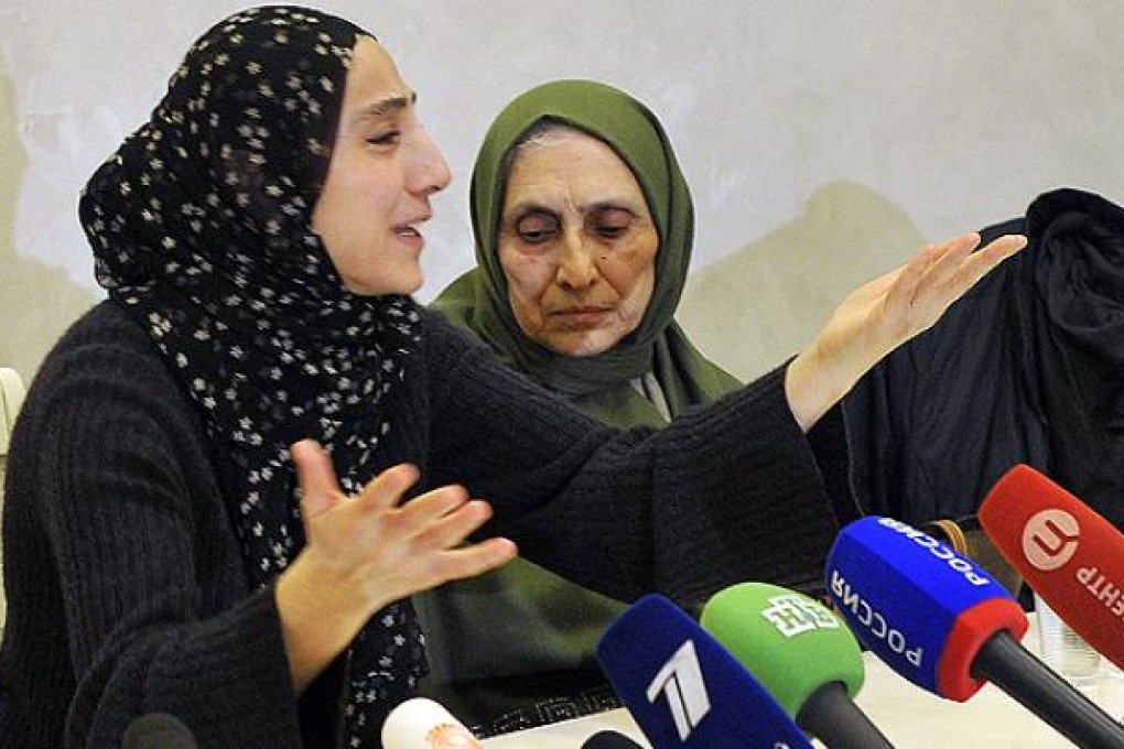 The mother of the Tsarnaev brothers, Zubeidat Tsarnaeva, speaks press conference in Makhachkala, Daghestan. Photo: EPA