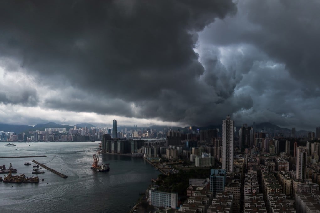 Two fronts collide moments before today's storm over Hong Kong as seen from To Kwa Wan. This is a panoramic shot consisting of 9 images. Photo: LapseoftimeHK