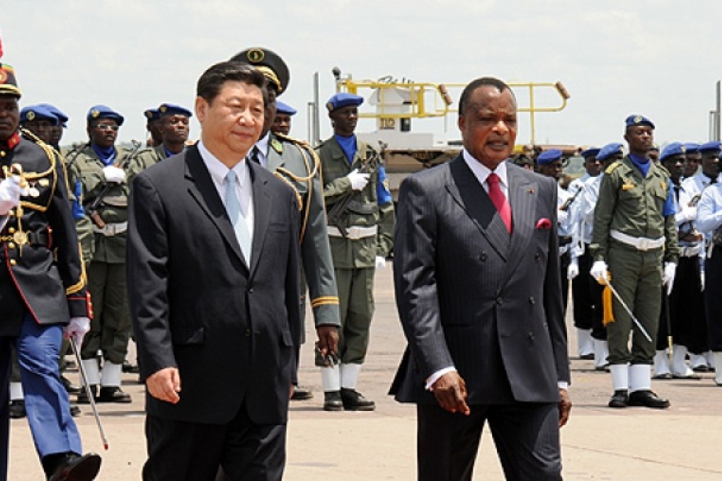 President Xi Jinping and Congolese President Denis Sassou Nguesso (right) during his three-nation Africa tour. Photo: AFP