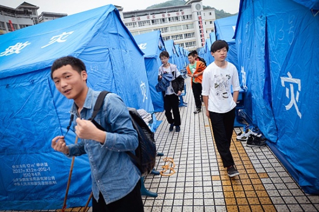 Temporary dormitories at Tianquan Middle School, Sichuan. Photo: Xinhua