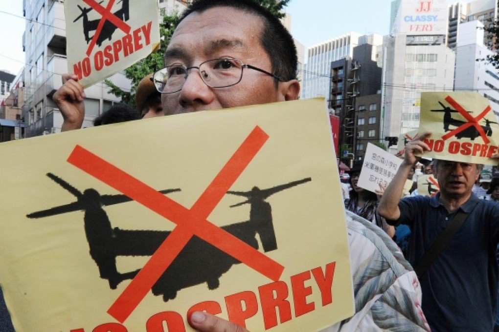 Okinawans want the US' Osprey aircraft banned. Photo: AFP