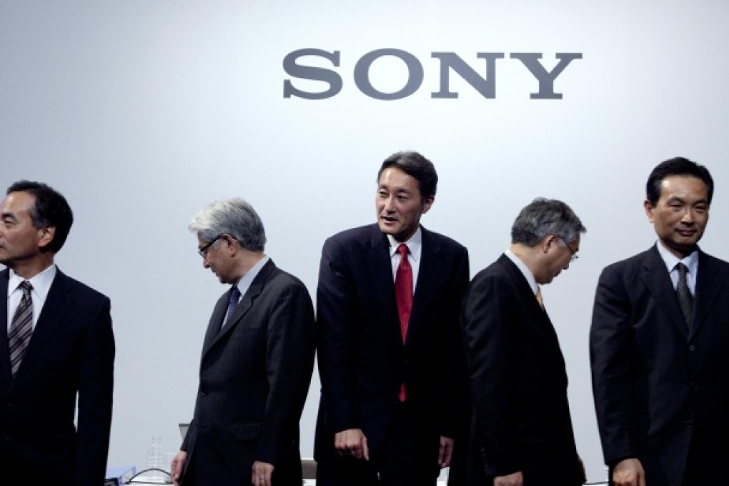 Kazuo Hirai (centre), plans big job cuts at Sony. Photo: Bloomberg