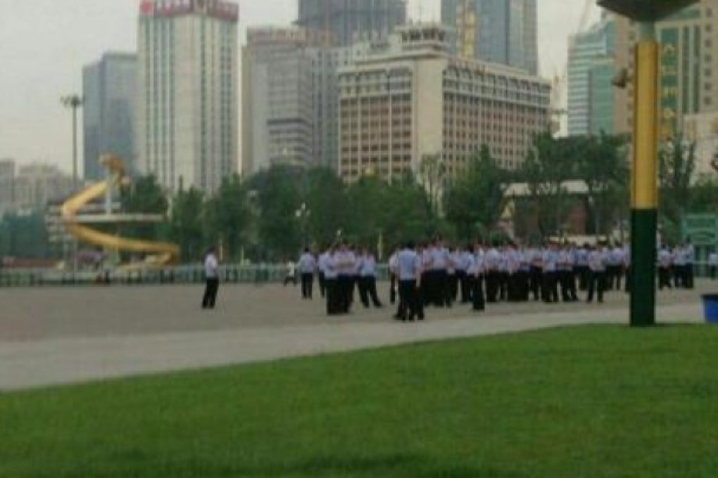 A heavy police presence is reported in Chengdu on Saturday. Photo: screenshot via Weibo
