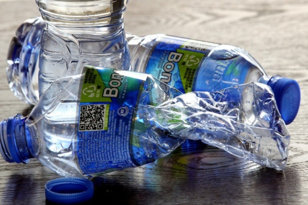 Bonaqua's new "sugarcane" plastic bottles. Photo: Edward Wong