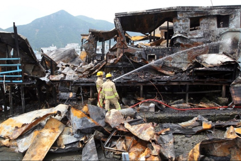 Fire swept through a cluster of the Tai O fishing village's famous stilt houses, leaving 10 households homeless. Photo: Nora Tam