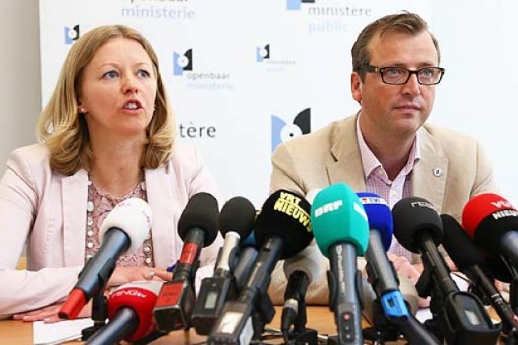 Brussels' prosecution spokespersons Anja Bijnens (left) and Jean-Marc Meilleur attend a news conference of the Brussels' parquet, on Wednesday. Photo: EPA