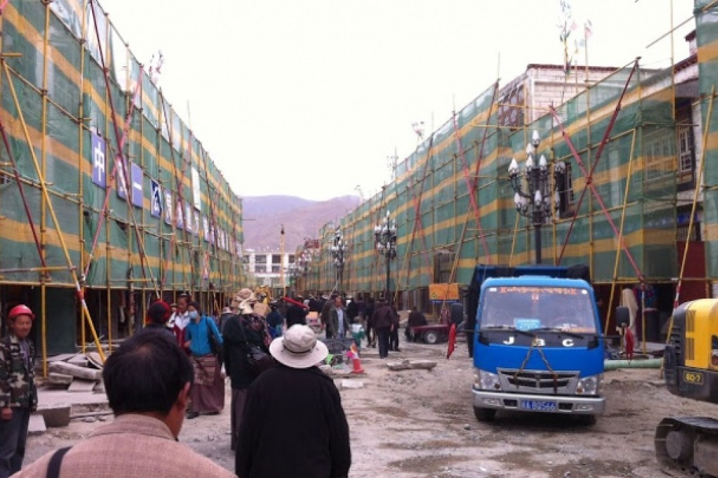 Construction is seen in the old town section of Lhasa. Photo via Woeser