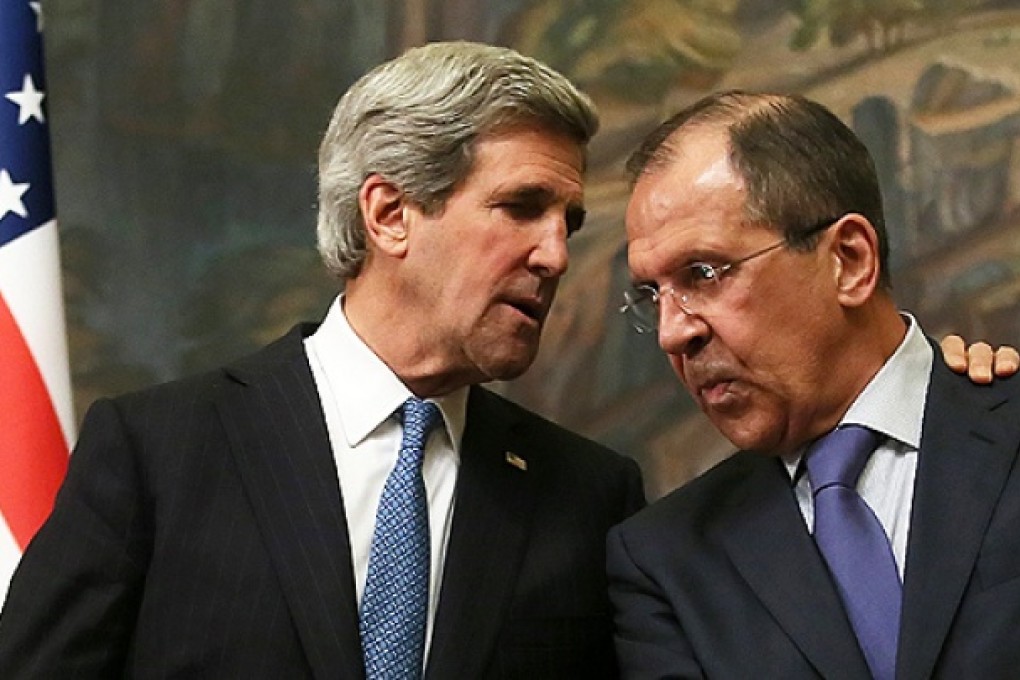 US Secretary of State John Kerry (left) speaks with Russian Foreign minister Sergei Lavrov at the joint press conference during their meeting in Moscow, on Tuesday. Photo: EPA