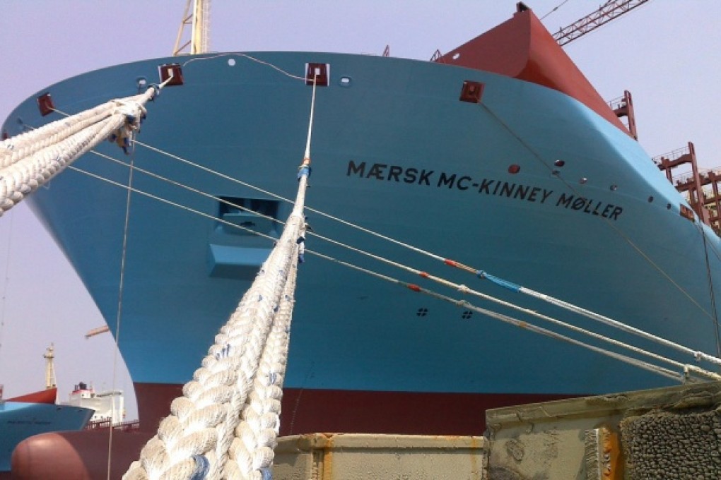 The Maersk Mc-Kinney Moller, the world's biggest container ship, is capable of carrying 111 million pairs of sports shoes. Photo: Keith Wallis