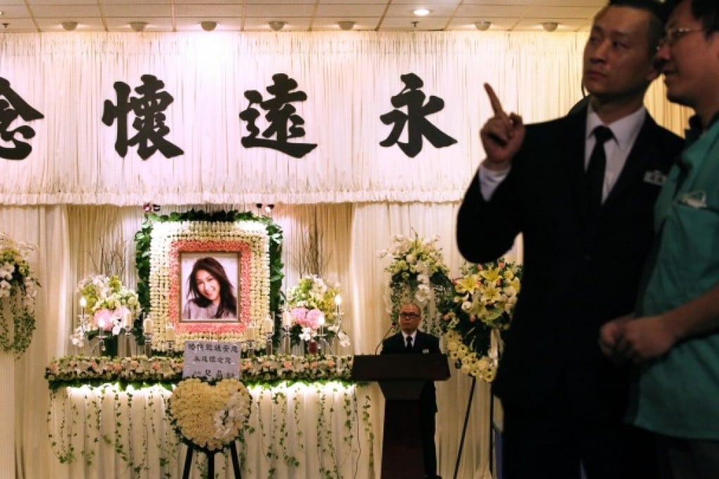 The funeral service for Canto-pop singer Sita Chan, who died in a car crash in Yau Ma Tei last month, at Po Fook Memorial Hall in Sha Tin. Photo: May Tse