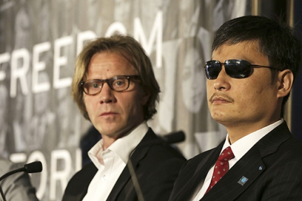 General Secretary of Norwegian Amnesty International Jon Peder Egenaes and Chinese human rights activists Chen Guangcheng attend the Oslo Freedom Forum on Monday. Photo: Reuters