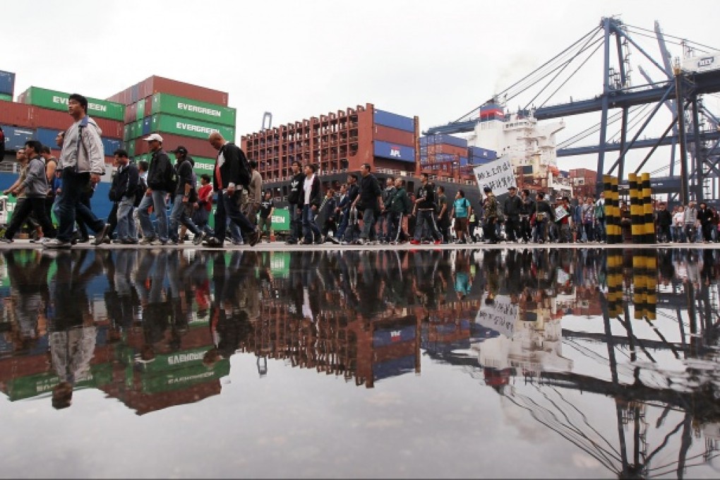 The strike at the Kwai Chung terminals contributed to the 12 per cent drop in last month's container throughput. Photo: K.Y. Cheng