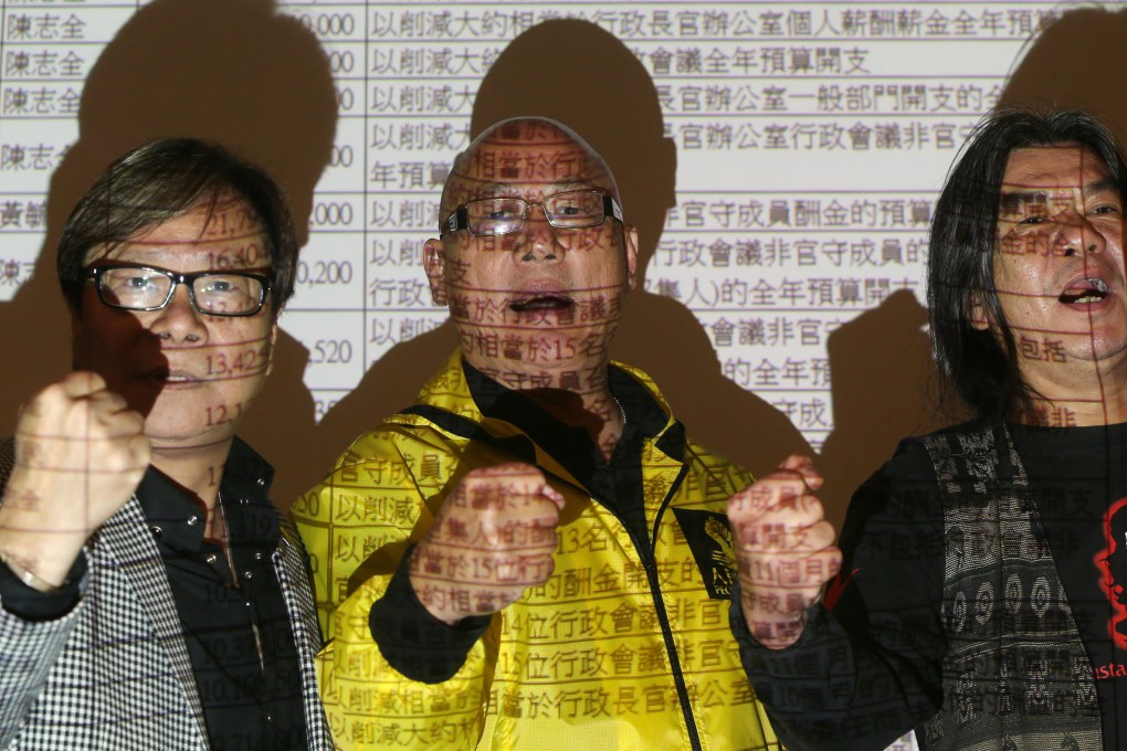 Radical legislators (from left) Wong Yuk-man, Albert Chan and Leung Kwok-hung are defiant over using a filibuster in the budget debate in the Legislative Council. Photo: Sam Tsang