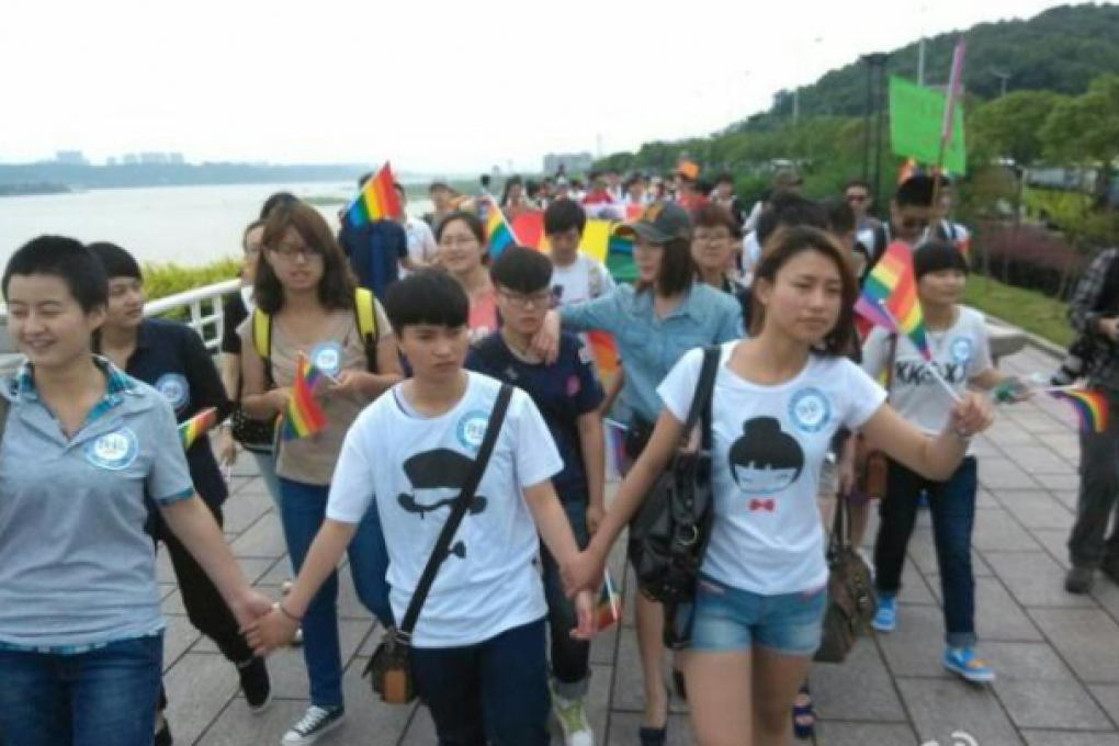 LGBT activists march for gay rights in Changsha on Friday. Photo: SCMP Pictures