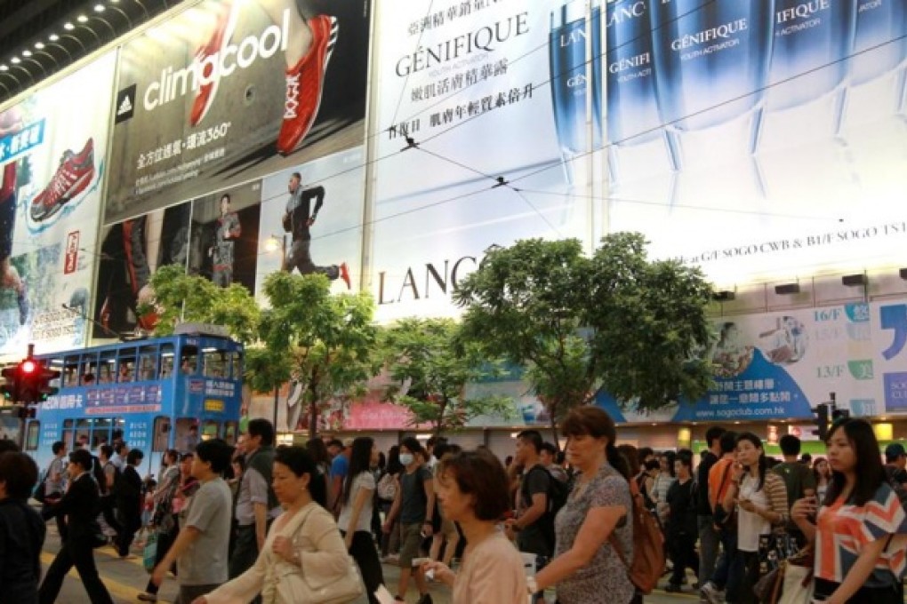 Advertisement billboards in Causeway Bay. For the four months to March, advertising spending climbed to HK$13 billion from HK$11.6 billion the previous year. Photo: SCMP