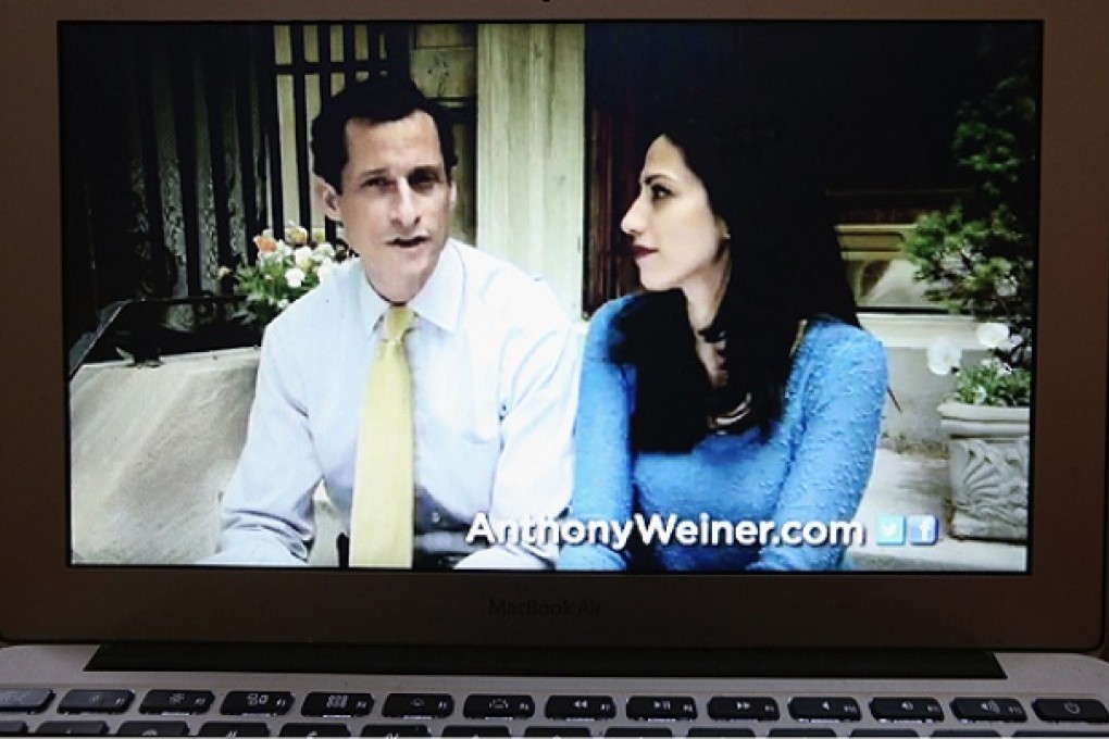 Anthony Weiner appears with his wife Huma Abedin in a YouTube video announcing his entrance into the New York mayoral race. Photo: AFP