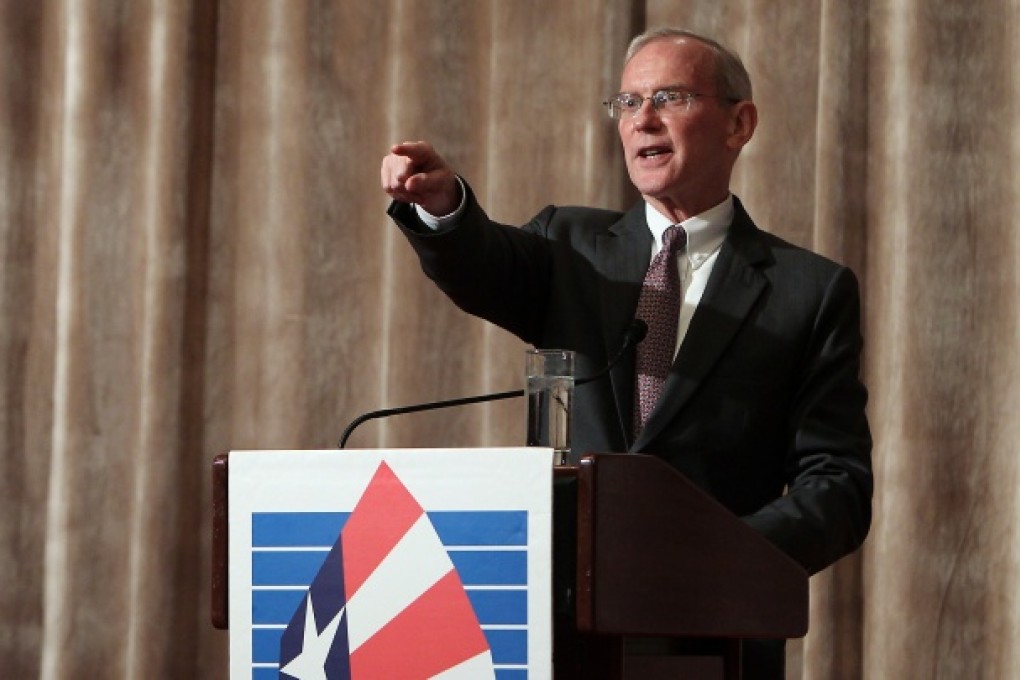 US Consul General Stephen Young speaks at an Amcham forum on US Economic Engagement in the Asia Pacific : Oppurtunities for Asia's World City, held at the Conrad Hotel in Admiralty. Photo: Jonathan Wong