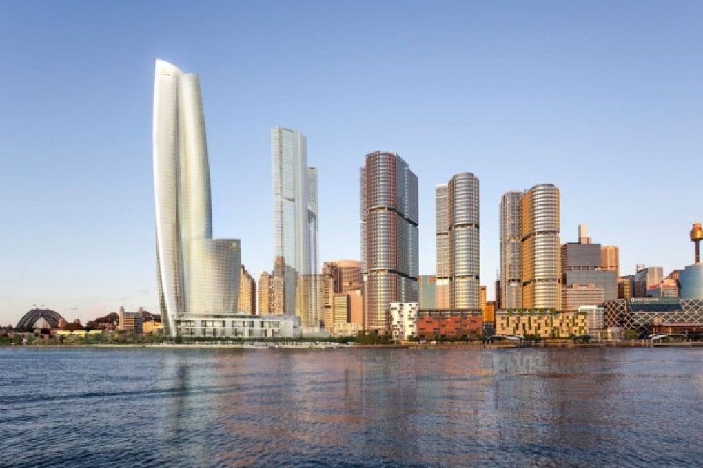 An artist's impression of tycoon James Packer's proposed billion-dollar casino for Asian high-rollers (left) in Sydney after Packer picked the British firm Wilkinson Eyre design on May 16. Photo: AFP