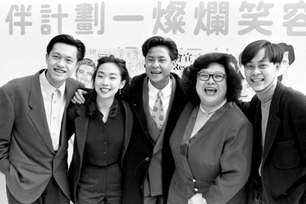 Singer Sandy Lam Yik-lin and Shum with members of Grasshopper (from left), Edmond So Chi-wai Clavin Choi Yat-chi and Remus Choi Yat-kit. Photo: SCMP