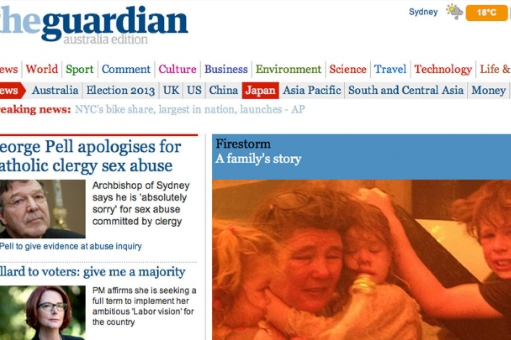 The Guardian's Australian online edition. Photo: SCMP Pictures