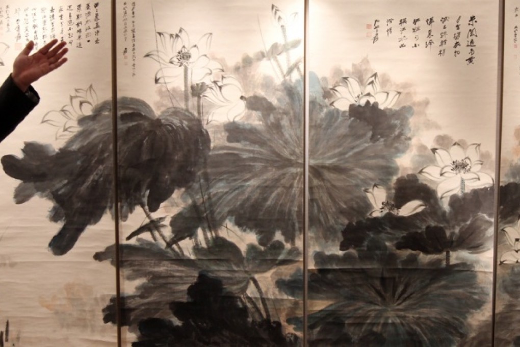 "Lotus" by Zhang Daqian is seen at the Christie's Hong Kong Spring 2013 Auctions Asian 20th Century and Contemporary Art. Photo: David Wong
