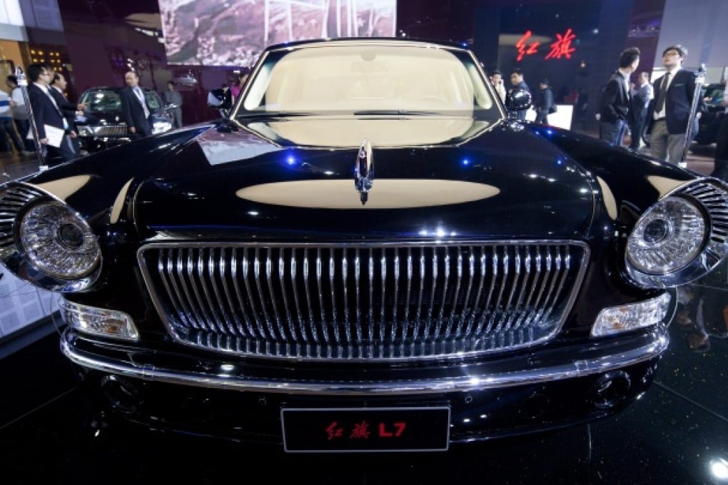 Chinese luxury brand Red Flag shows its latest limousine, an update of one used for official events by the late Chairman Mao Zedong. Photo: EPA