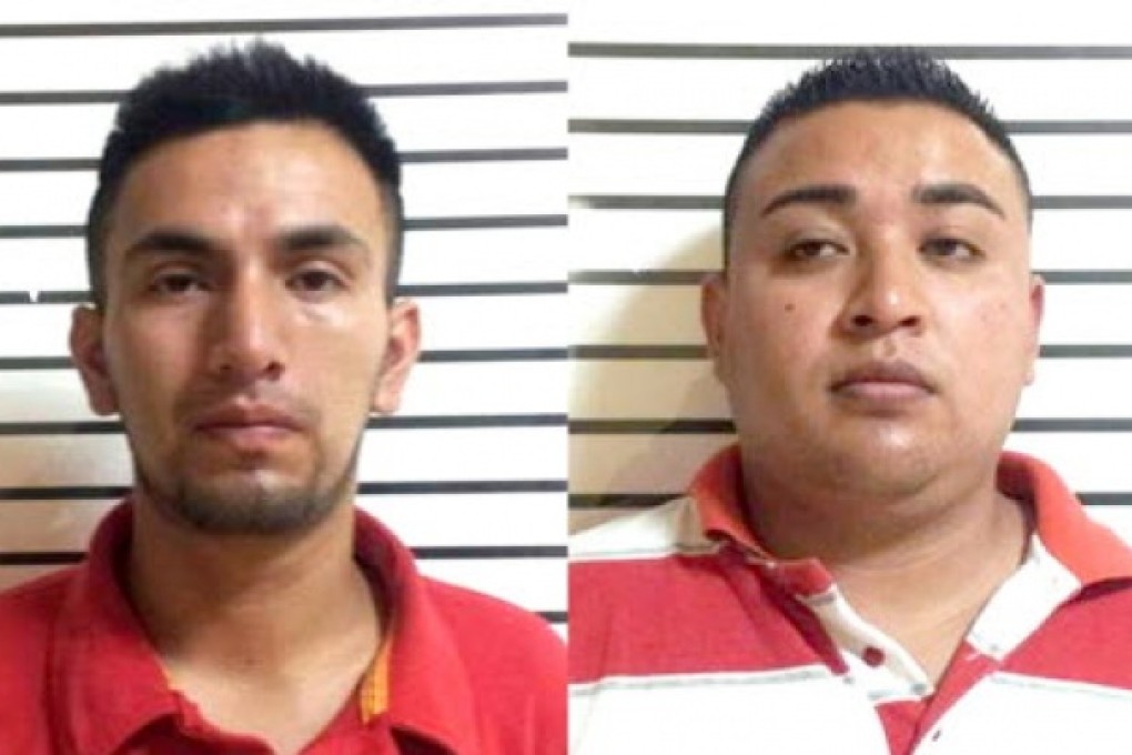 Manuel Alejandro Perez de Jesus, 24 (left) and David Hernandez Cruz, 24, after being arrested in Mexico City. Both men were arrested in connection with the death of Malcolm Shabazz. Photo: AP