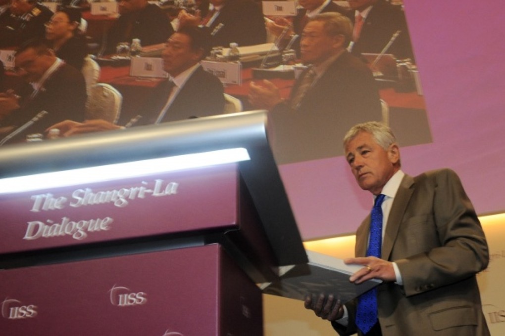 US Defence Secretary Chuck Hagel prepares to speak at the Shangri-La Dialogue in Singapore. Photo: Xinhua