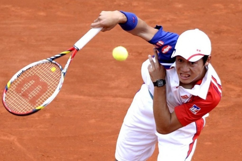 Japan's Kei Nishikori on his way to a third-round victory over Benoit Paire of France. Photo: EPA