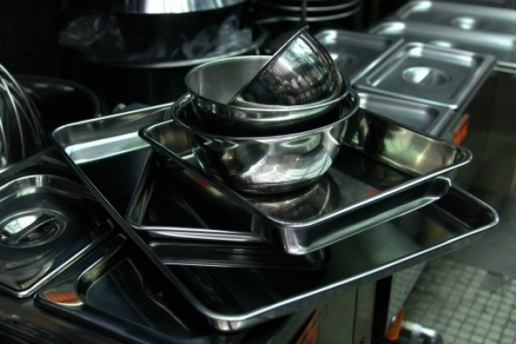 Stainless steel bowls and trays from a kitchen shop in Shanghai Street, Yau Ma Tei. Photo: SCMP