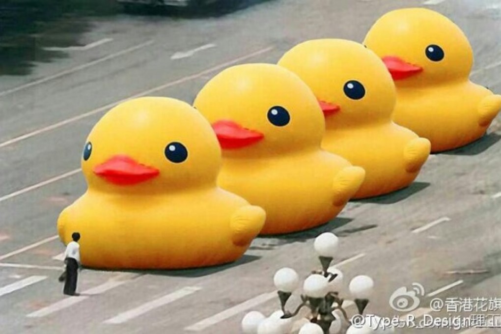 A photoshopped version of the giant rubber duck has gone viral and censored on Chinese microblogs. Photo: Screenshot from Freeweibo