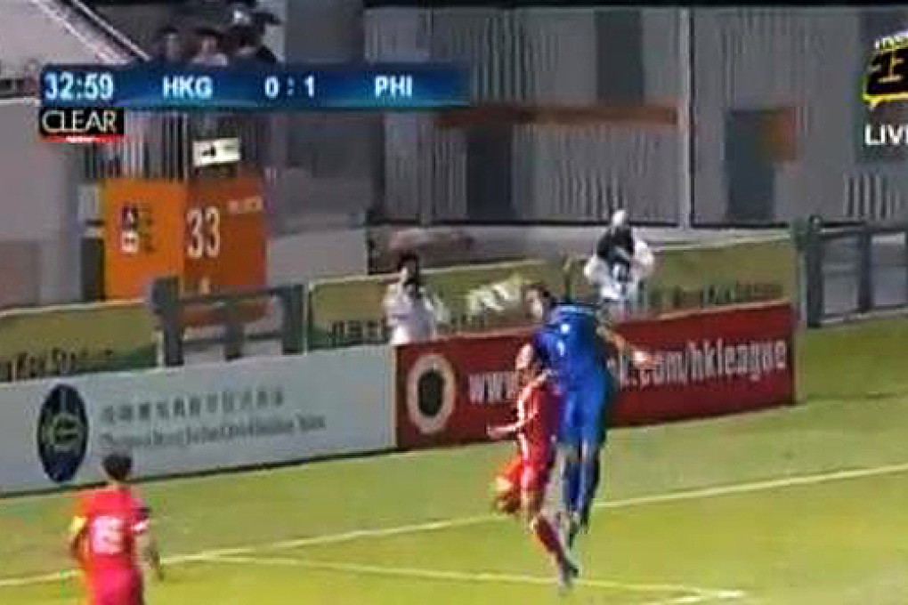 Face-off on the pitch between Hong Kong and Philippines at Mong Kok Stadium. Photo: Screenshot via ABSCBNNews