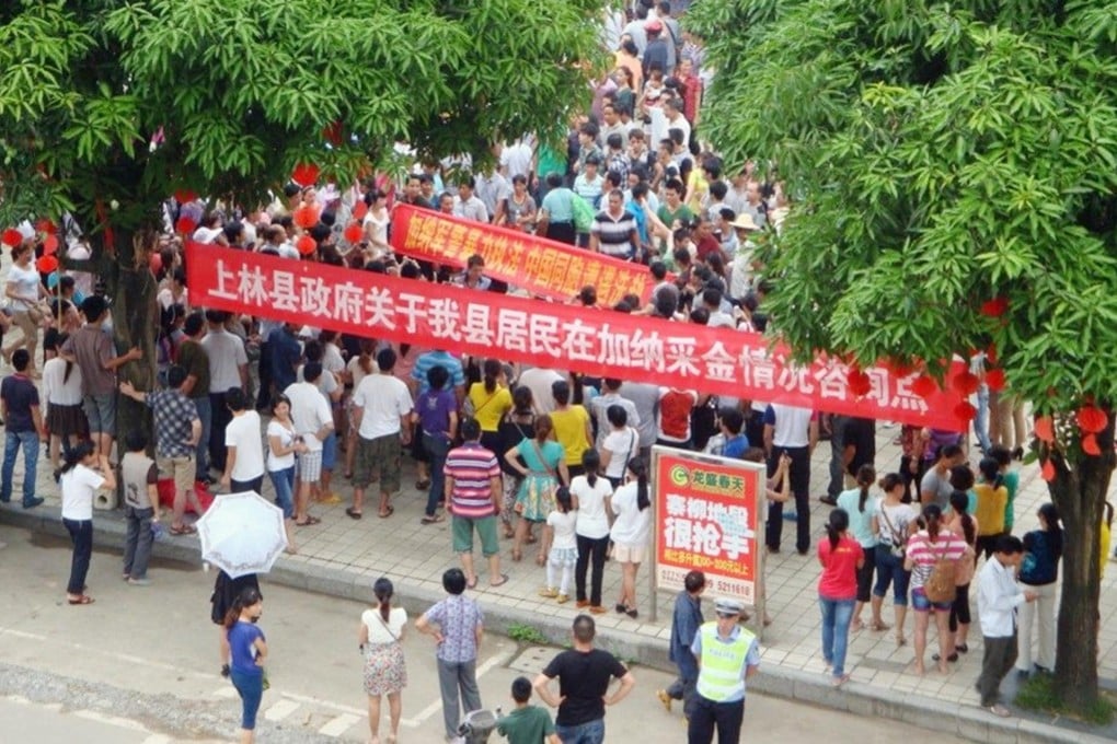 Protesters gather in Shanglin county to demand central government help for relatives caught in strife in Ghana. Photo: SCMP
