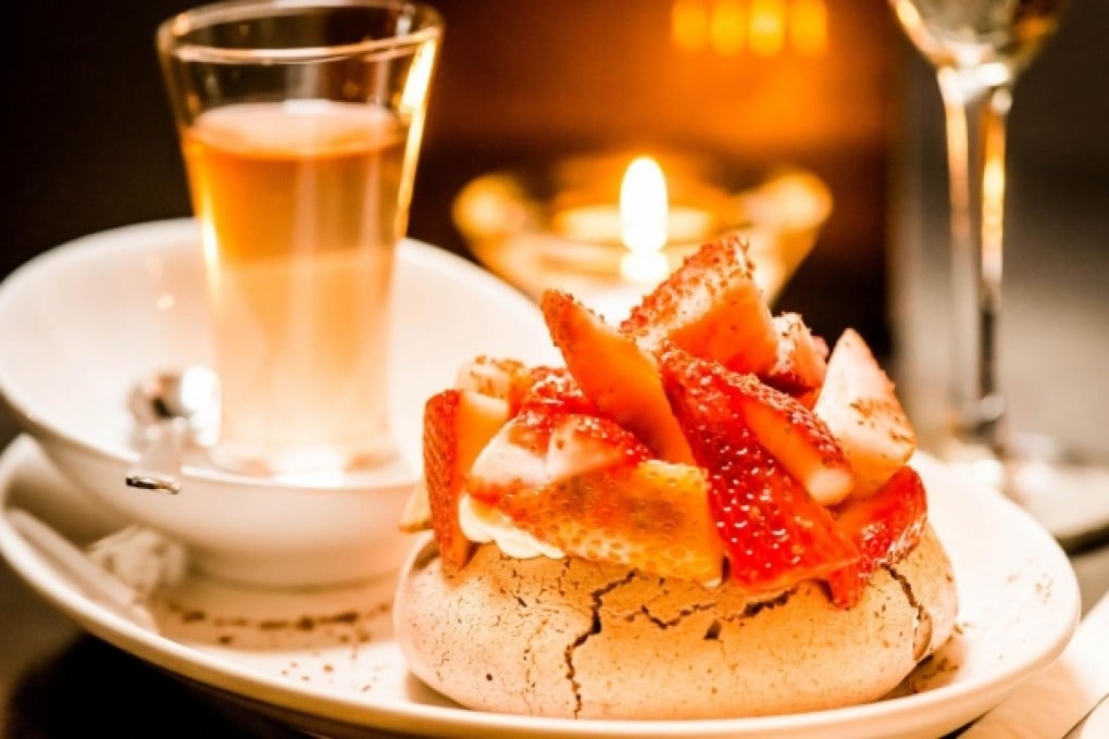 Chocolate strawberry pavlova with chardonnay gelée at Sift.