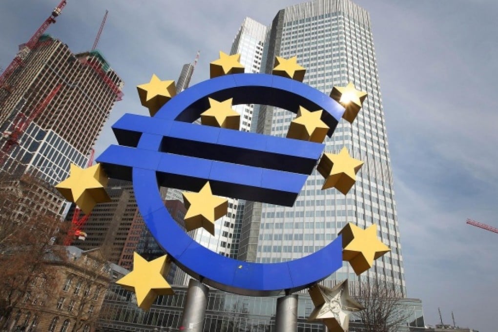 The ECB slightly lowered its economic outlook for the euro area this year, saying output would decline by 0.6 per cent in 2013 but grow by 1.1 per cent next year. Photo: AFP