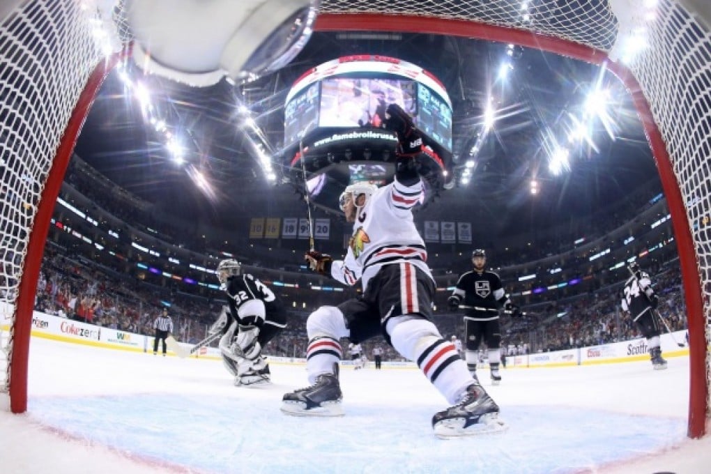 Jonathan Toews celebrates a Blackhawks goal. Photo: AFP