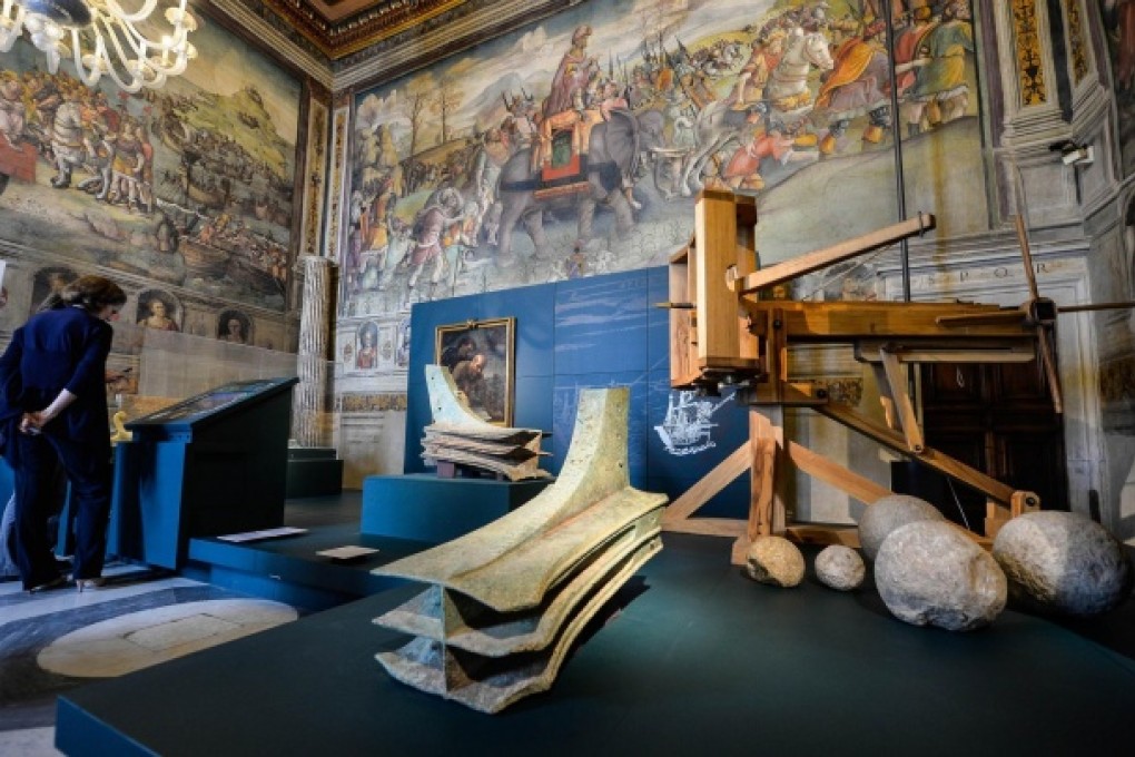 A reproduction of Archimedes' designs on show. Photo: AFP