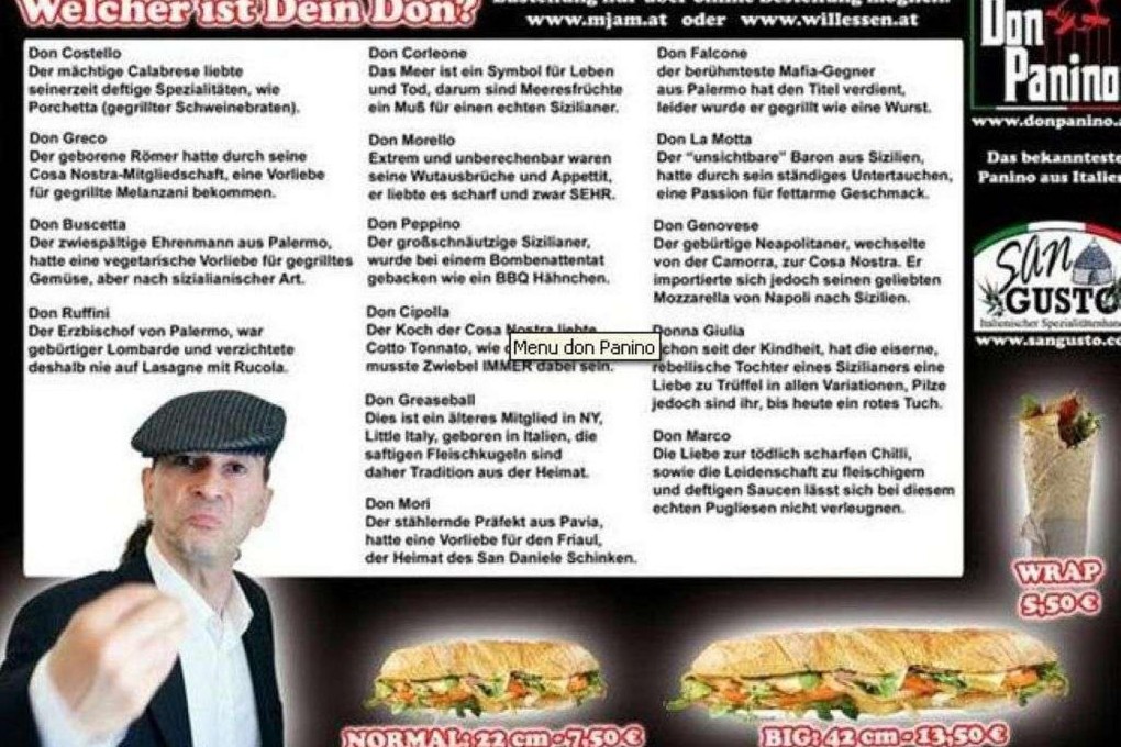 The offending Don Panino pub menu. Photo: SCMP