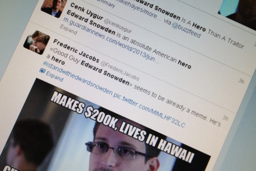 A screenshot of people's discussions about Edward Snowden on Twitter. Photo: SCMP Pictures